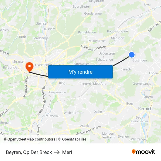 Beyren, Op Der Bréck to Merl map