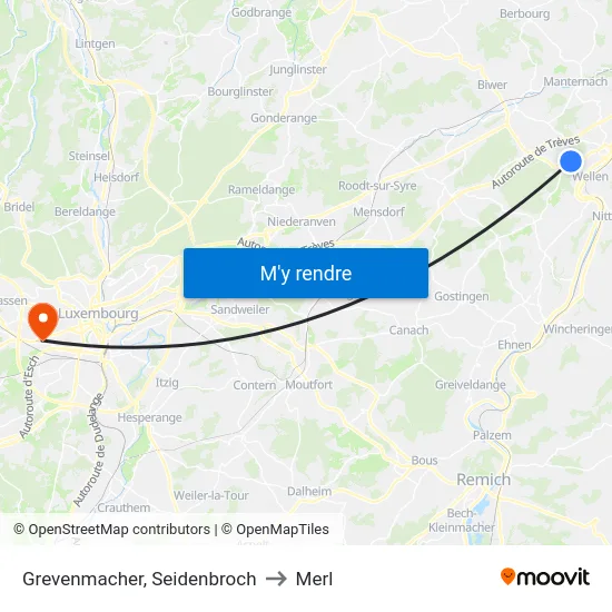 Grevenmacher, Seidenbroch to Merl map
