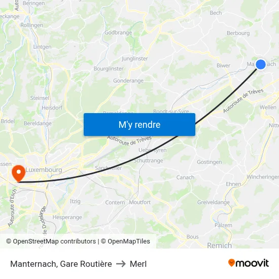 Manternach, Gare Routière to Merl map