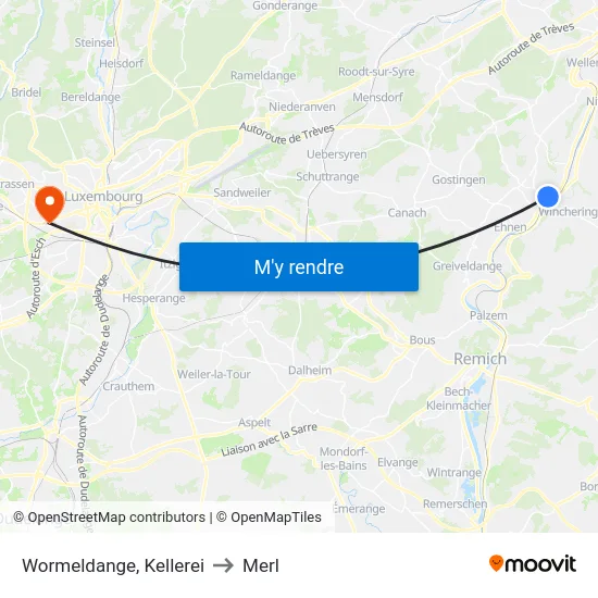 Wormeldange, Kellerei to Merl map