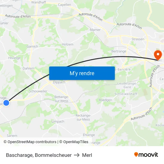 Bascharage, Bommelscheuer to Merl map