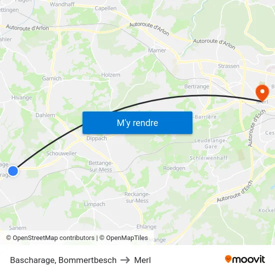 Bascharage, Bommertbesch to Merl map