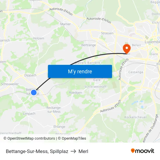 Bettange-Sur-Mess, Spillplaz to Merl map