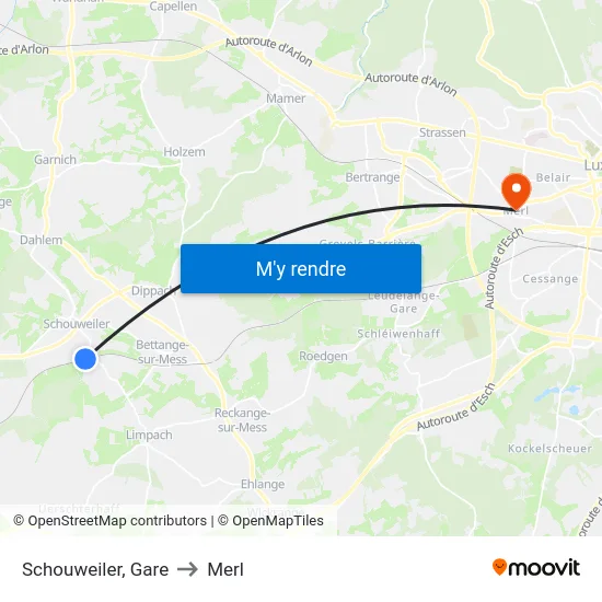 Schouweiler, Gare to Merl map