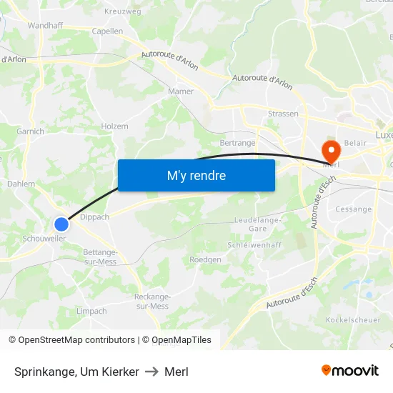 Sprinkange, Um Kierker to Merl map