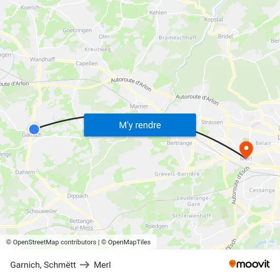Garnich, Schmëtt to Merl map