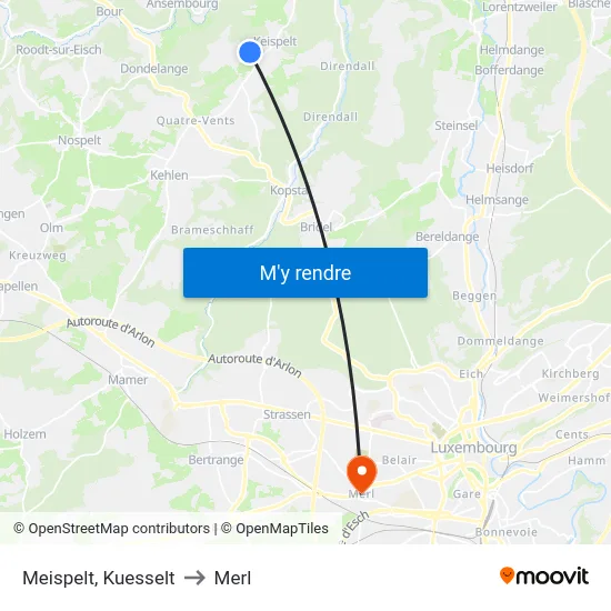 Meispelt, Kuesselt to Merl map