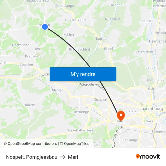 Nospelt, Pompjeesbau to Merl map