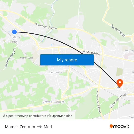 Mamer, Zentrum to Merl map