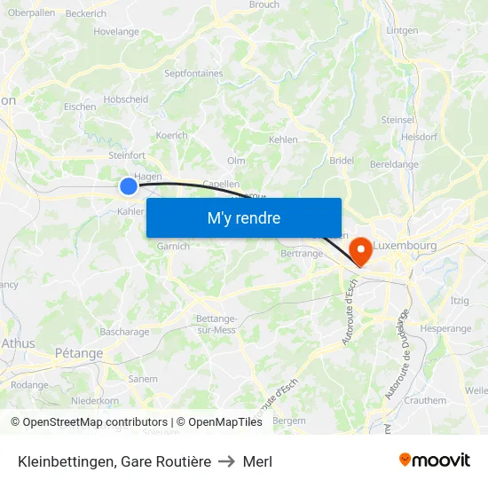 Kleinbettingen, Gare Routière to Merl map