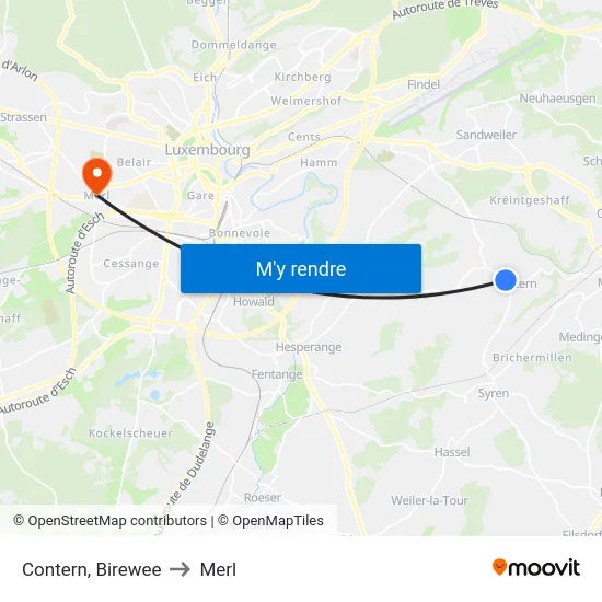 Contern, Birewee to Merl map
