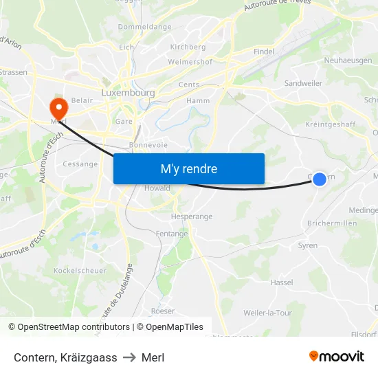 Contern, Kräizgaass to Merl map