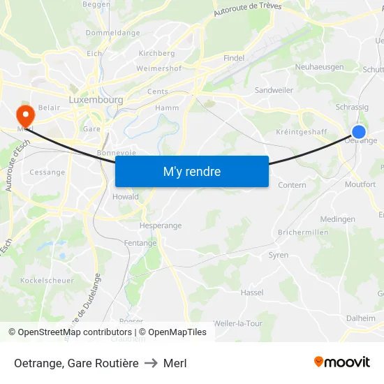 Oetrange, Gare Routière to Merl map