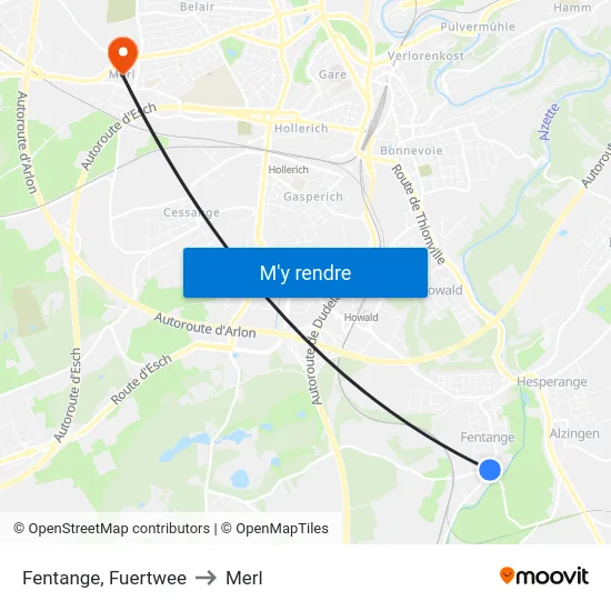 Fentange, Fuertwee to Merl map