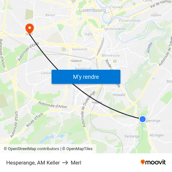 Hesperange, AM Keller to Merl map