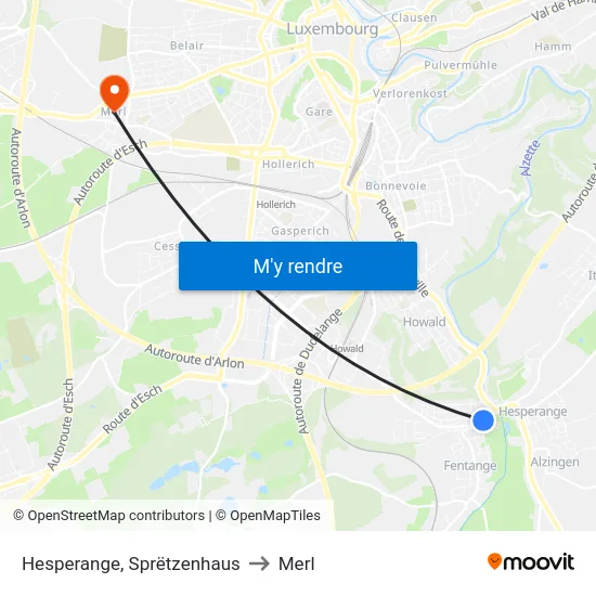 Hesperange, Sprëtzenhaus to Merl map