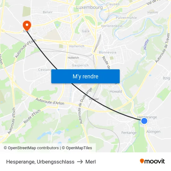 Hesperange, Urbengsschlass to Merl map
