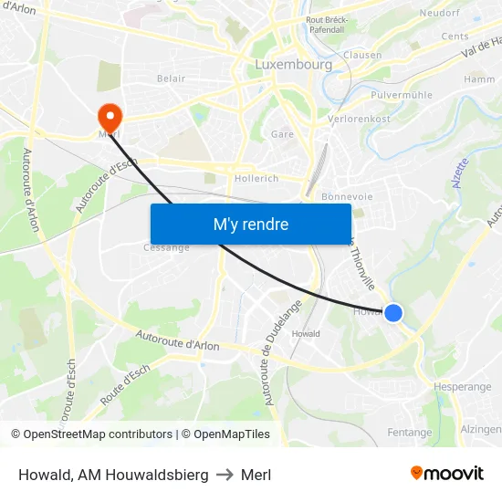 Howald, AM Houwaldsbierg to Merl map