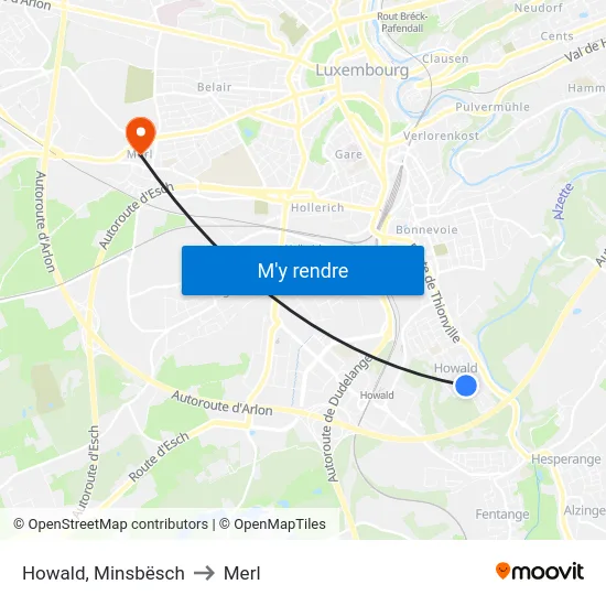 Howald, Minsbësch to Merl map