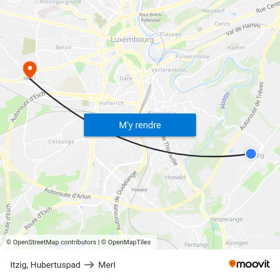 Itzig, Hubertuspad to Merl map