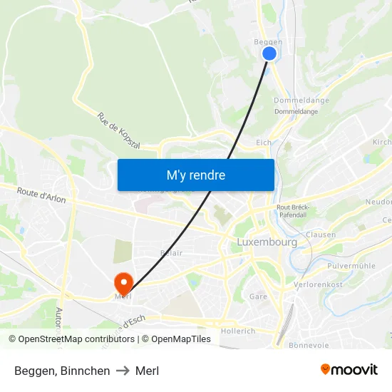 Beggen, Binnchen to Merl map