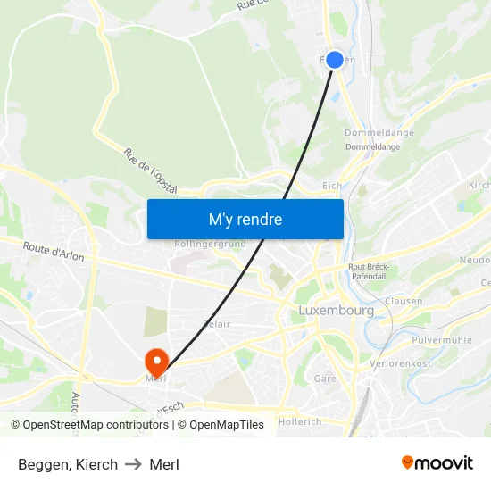 Beggen, Kierch to Merl map