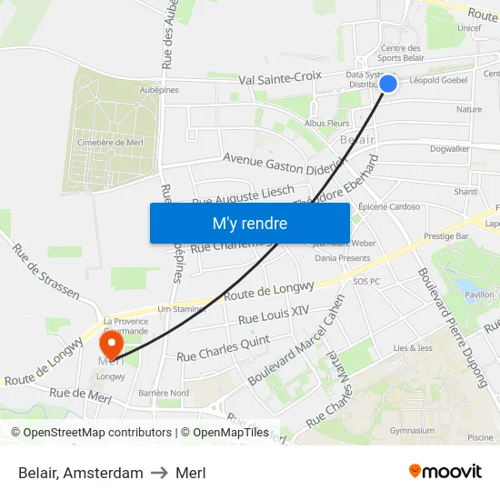 Belair, Amsterdam to Merl map