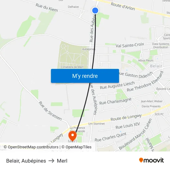 Belair, Aubépines to Merl map