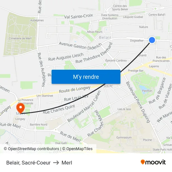 Belair, Sacré-Coeur to Merl map