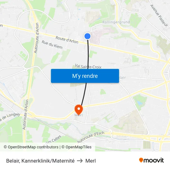 Belair, Kannerklinik/Maternité to Merl map