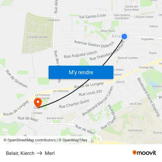 Belair, Kierch to Merl map