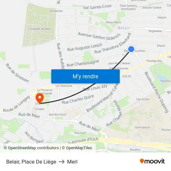Belair, Place De Liège to Merl map