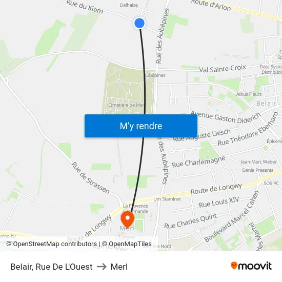 Belair, Rue De L'Ouest to Merl map