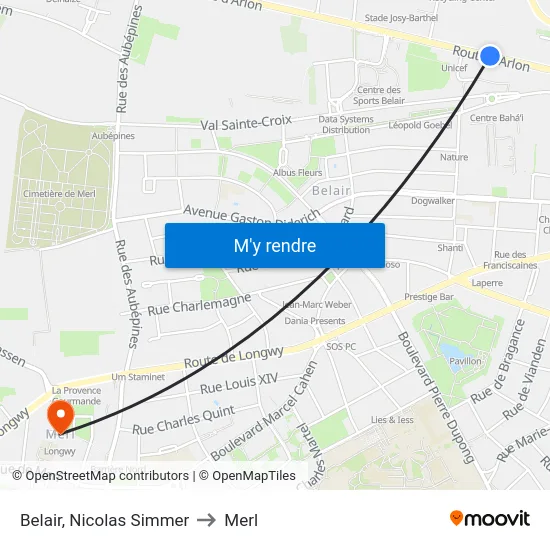 Belair, Nicolas Simmer to Merl map