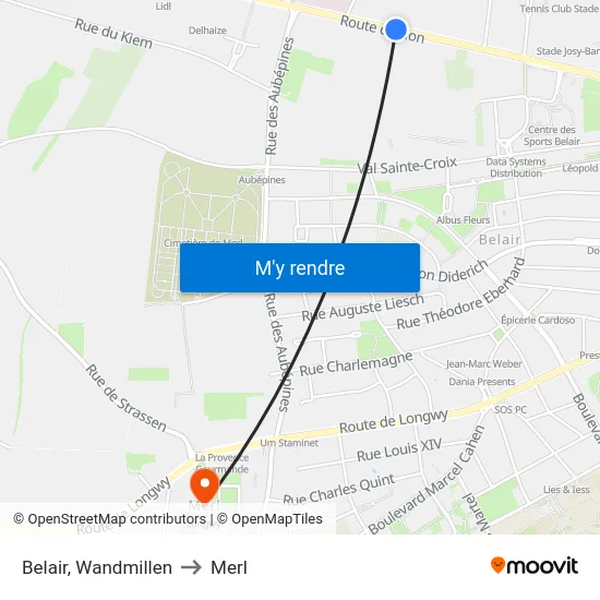 Belair, Wandmillen to Merl map