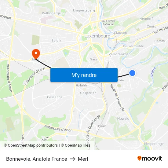 Bonnevoie, Anatole France to Merl map