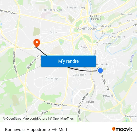 Bonnevoie, Hippodrome to Merl map