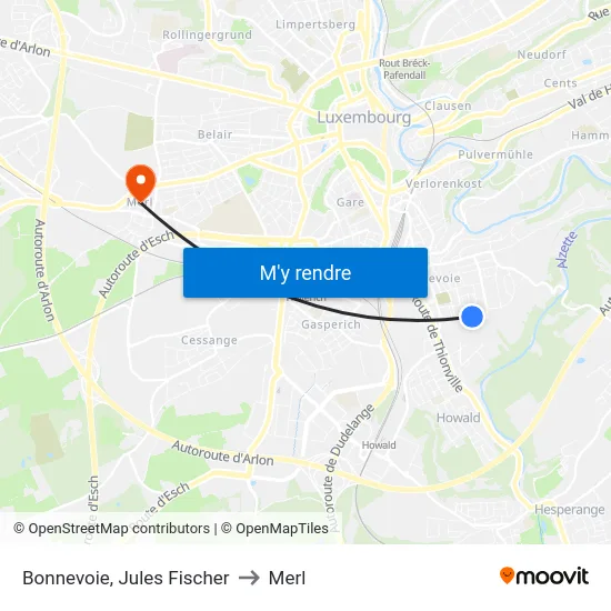 Bonnevoie, Jules Fischer to Merl map