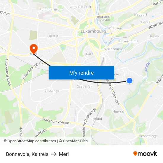 Bonnevoie, Kaltreis to Merl map