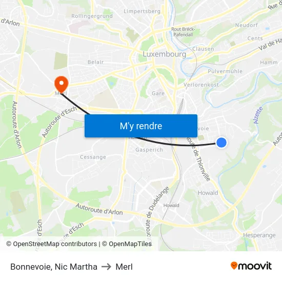 Bonnevoie, Nic Martha to Merl map