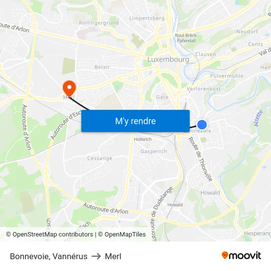 Bonnevoie, Vannérus to Merl map