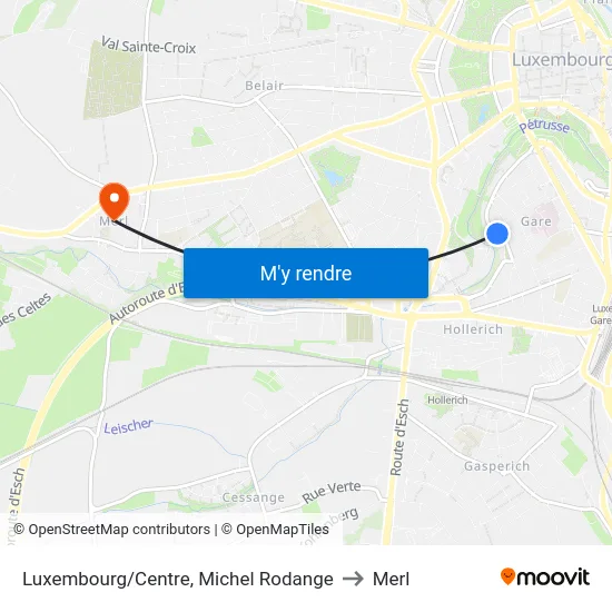 Luxembourg/Centre, Michel Rodange to Merl map