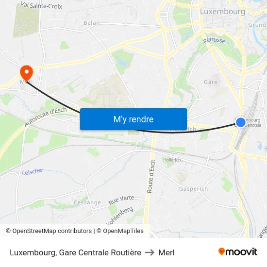 Luxembourg, Gare Centrale Routière to Merl map