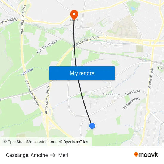 Cessange, Antoine to Merl map