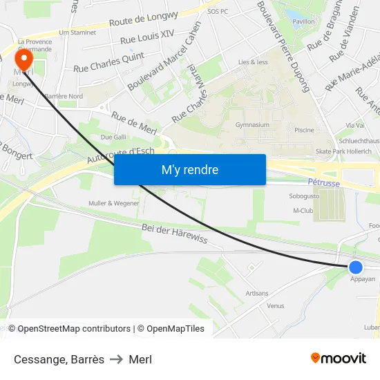 Cessange, Barrès to Merl map