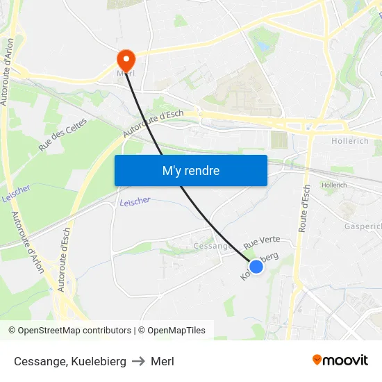 Cessange, Kuelebierg to Merl map