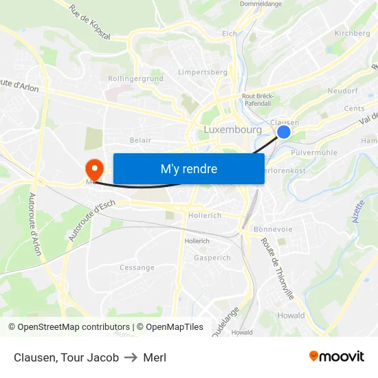 Clausen, Tour Jacob to Merl map