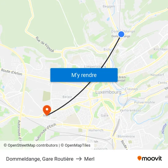 Dommeldange, Gare Routière to Merl map