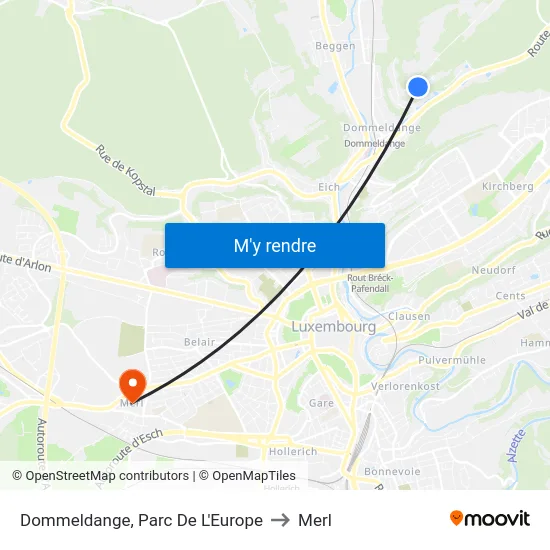 Dommeldange, Parc De L'Europe to Merl map