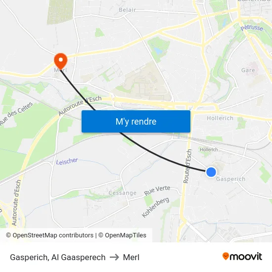 Gasperich, Al Gaasperech to Merl map